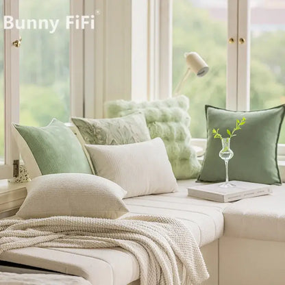 Ins wind matcha green faux fur throw pillow living room decor