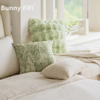 Ins wind matcha green faux fur throw pillow living room decor