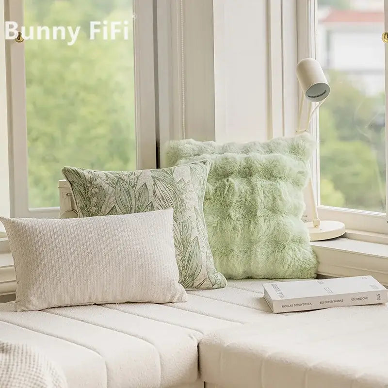 Ins wind matcha green faux fur throw pillow living room decor