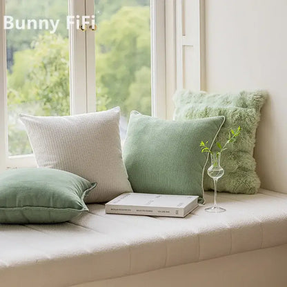 Ins wind matcha green faux fur throw pillow living room decor
