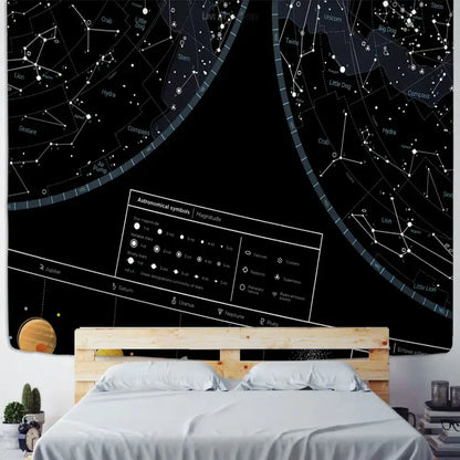 Interstellar sky map constellations black celestial tapestry bedroom