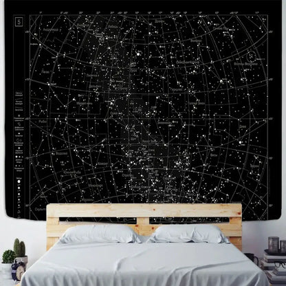 Interstellar sky map constellations black celestial tapestry bedroom