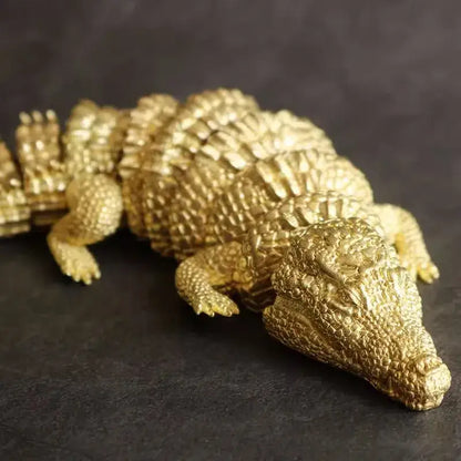 Intricate brass crocodile sculpture living room decor accessory