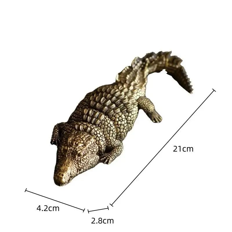 Intricate brass crocodile sculpture living room decor accessory