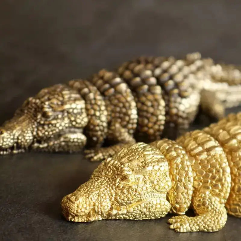 Intricate brass crocodile sculpture living room decor accessory