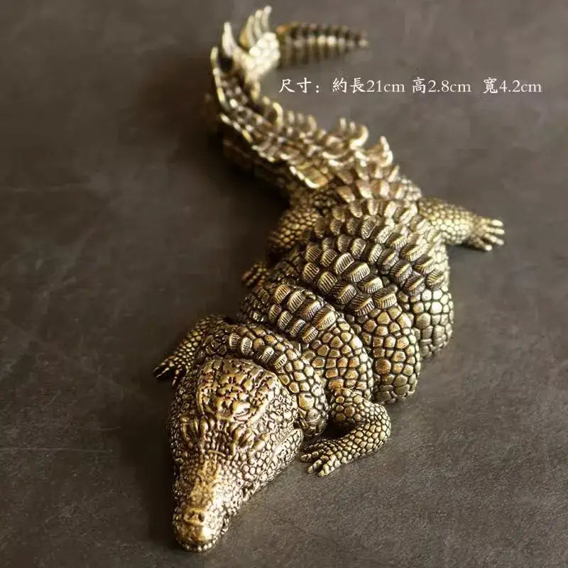 Intricate brass crocodile sculpture living room decor accessory
