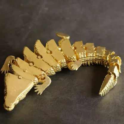 Intricate brass crocodile sculpture living room decor accessory
