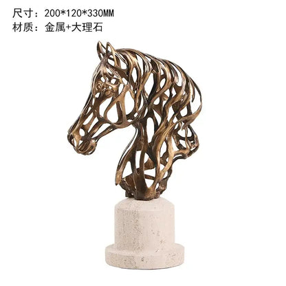 Intricate bronze metal horse decoration for living room sculpture