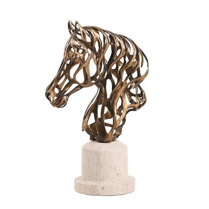Intricate bronze metal horse decoration for living room sculpture