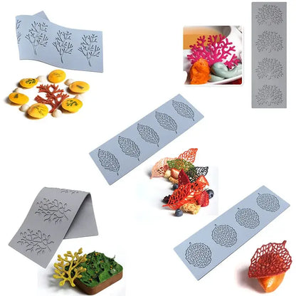 Intricate coral branch leaf silicone mold light blue kitchen tool