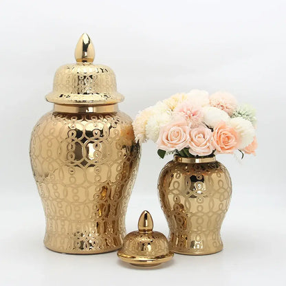 Intricate golden pattern porcelain jar vase living room decor