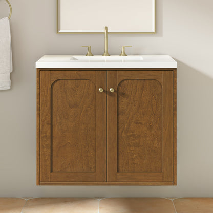 James Martin Laurent 30" Dual Mount Single Bathroom Vanity, Honey Oak