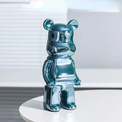Iridescent bear cabinet sculpture decor piggy bank set living room