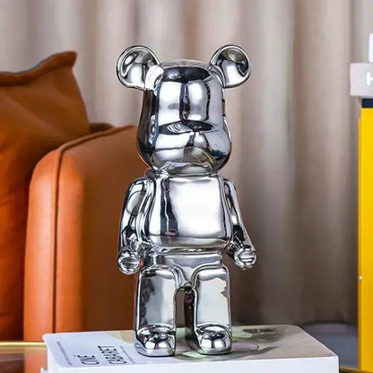 Iridescent bear cabinet sculpture decor piggy bank set living room