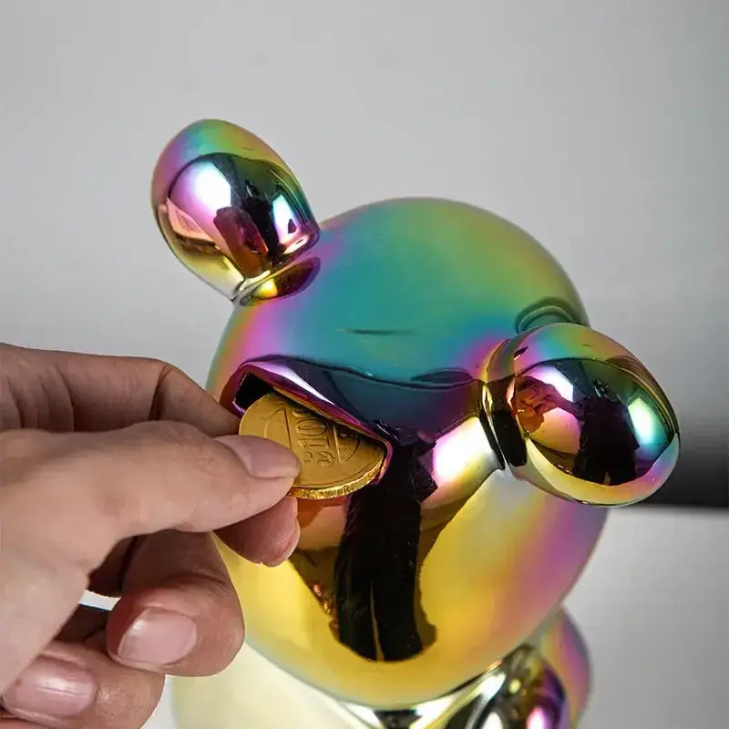 Iridescent bear cabinet sculpture decor piggy bank set living room