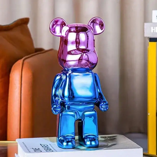 Iridescent bear cabinet sculpture decor piggy bank set living room