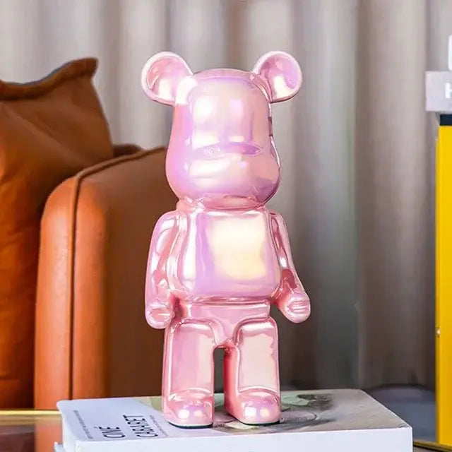 Iridescent bear cabinet sculpture decor piggy bank set living room