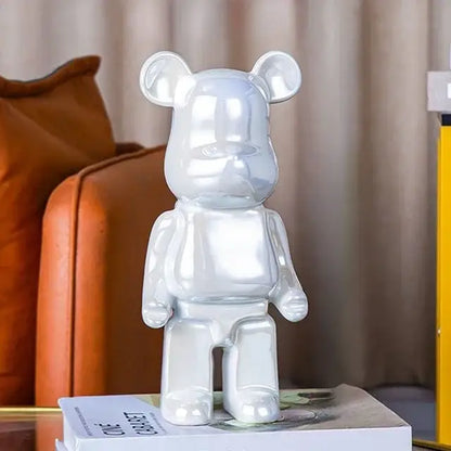 Iridescent bear cabinet sculpture decor piggy bank set living room