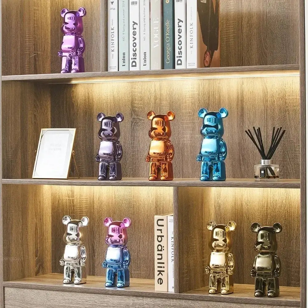 Iridescent bear cabinet sculpture decor piggy bank set living room