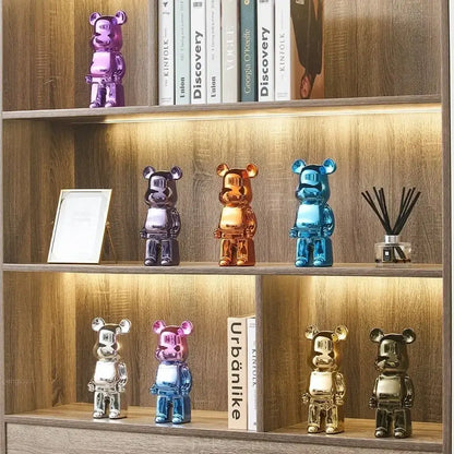 Iridescent bear cabinet sculpture decor piggy bank set living room