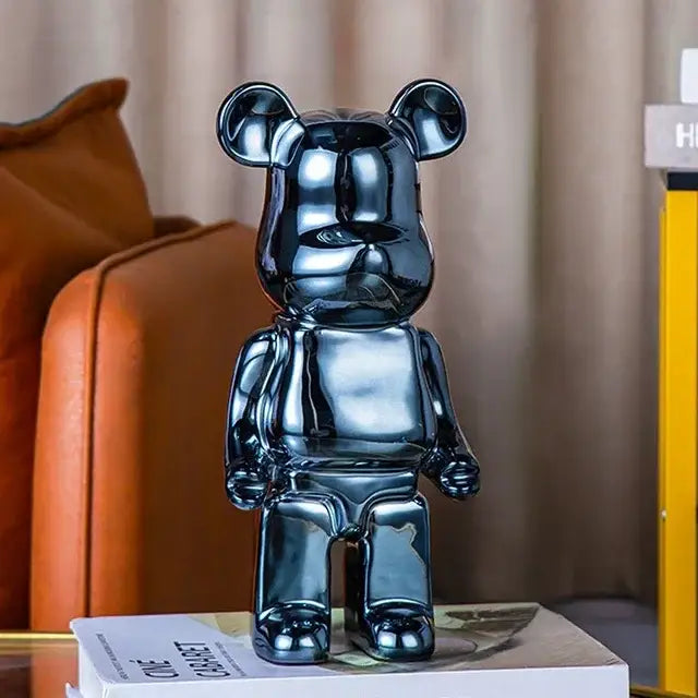 Iridescent bear cabinet sculpture decor piggy bank set living room