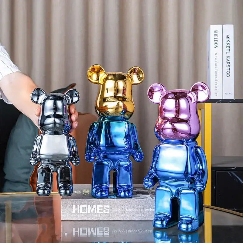 Iridescent bear cabinet sculpture decor piggy bank set living room