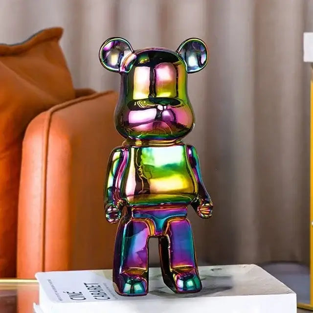 Iridescent bear cabinet sculpture decor piggy bank set living room