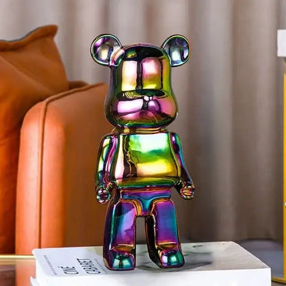 Iridescent bear cabinet sculpture decor piggy bank set living room