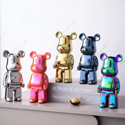 Iridescent bear cabinet sculpture decor piggy bank set living room