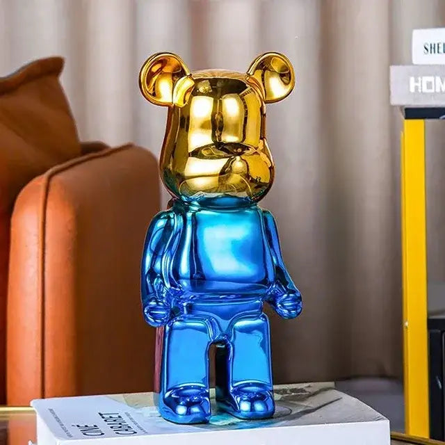 Iridescent bear cabinet sculpture decor piggy bank set living room