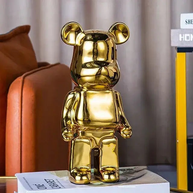 Iridescent bear cabinet sculpture decor piggy bank set living room