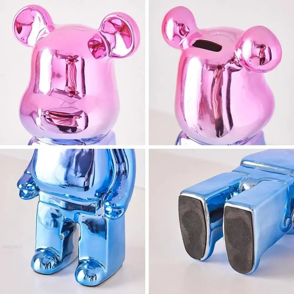 Iridescent bear cabinet sculpture decor piggy bank set living room