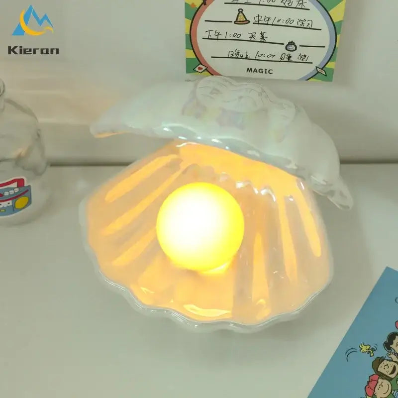 Iridescent ceramic shell pearl led night light for bedroom