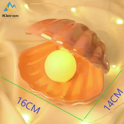 Iridescent ceramic shell pearl led night light for bedroom