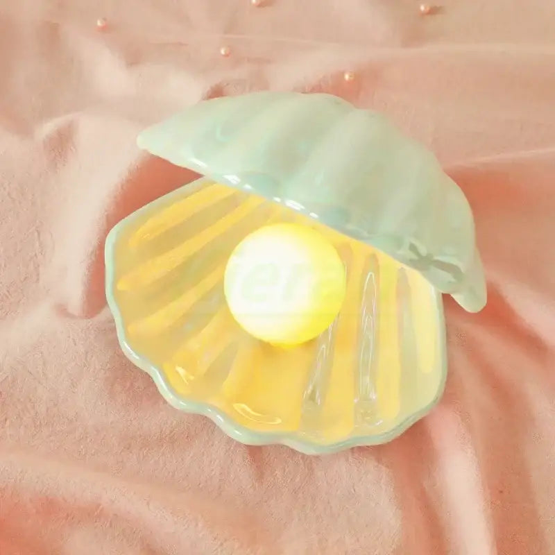 Iridescent ceramic shell pearl led night light for bedroom