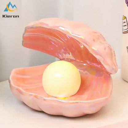 Iridescent ceramic shell pearl led night light for bedroom