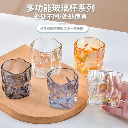 Iridescent floral iceberg glass cup set dining room textured tumbler