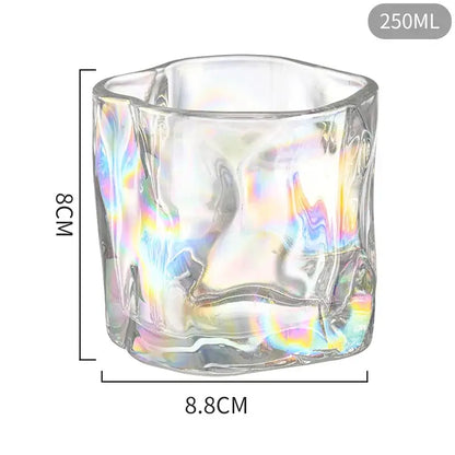 Iridescent floral iceberg glass cup set dining room textured tumbler