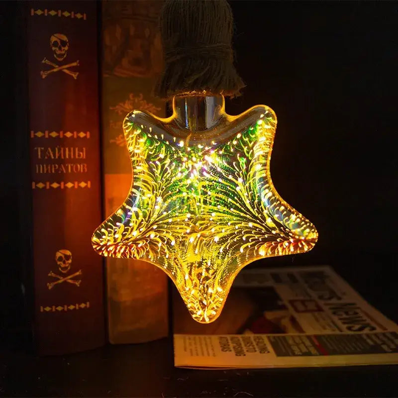 Iridescent geometric 3d fireworks led bulb bedroom star night light