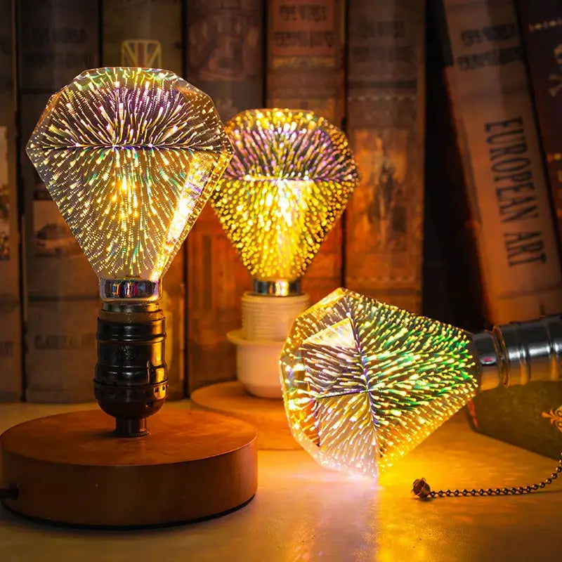 Iridescent geometric 3d fireworks led bulb bedroom star night light