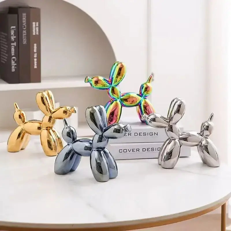 Iridescent glossy balloon dog ceramic sculpture living room decor