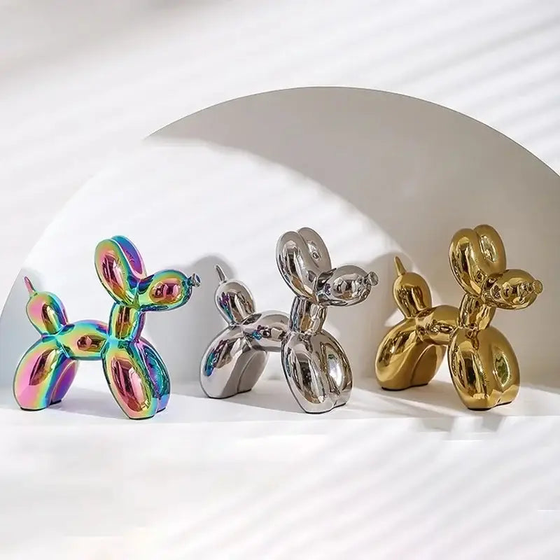 Iridescent glossy balloon dog ceramic sculpture living room decor