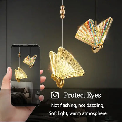 Iridescent gold butterfly pendant light for bedroom living room