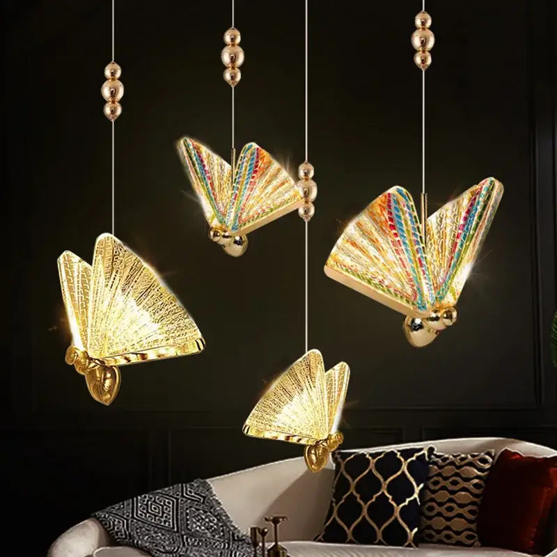 Iridescent gold butterfly pendant light for bedroom living room