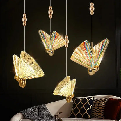 Iridescent gold butterfly pendant light for bedroom living room