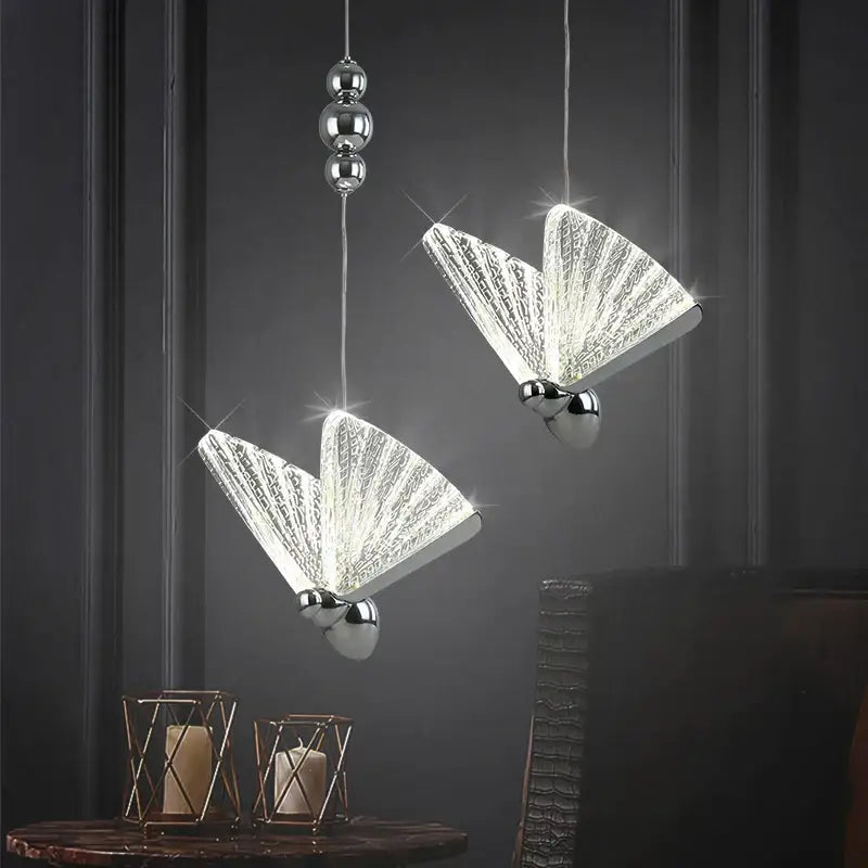 Iridescent gold butterfly pendant light for bedroom living room