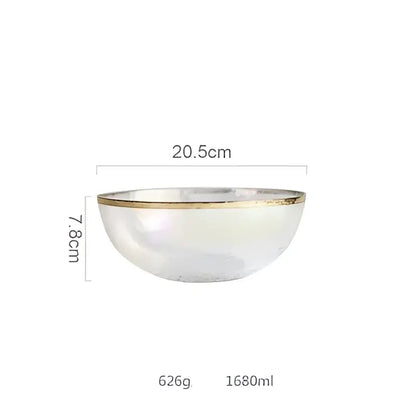 Iridescent gold rim glass salad bowl dining room tableware