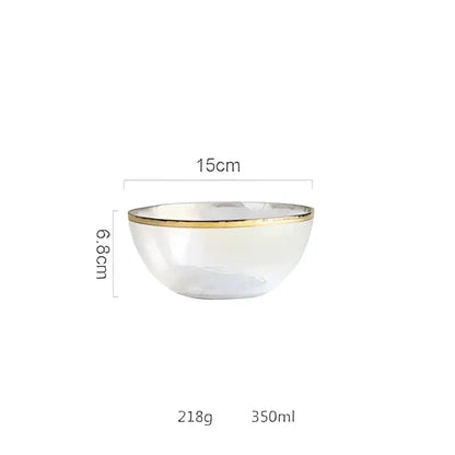 Iridescent gold rim glass salad bowl dining room tableware