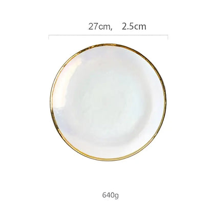 Iridescent gold rim glass salad bowl dining room tableware