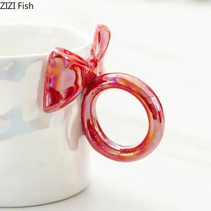 Iridescent heart bowknot glazed coffee mug dining room tea cup